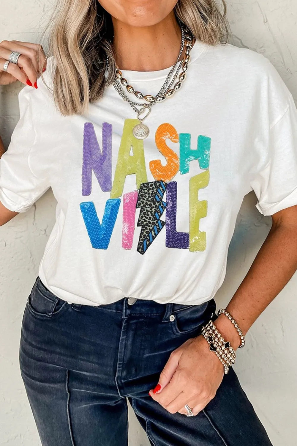 Nashville Sequin Round Neck T-Shirt