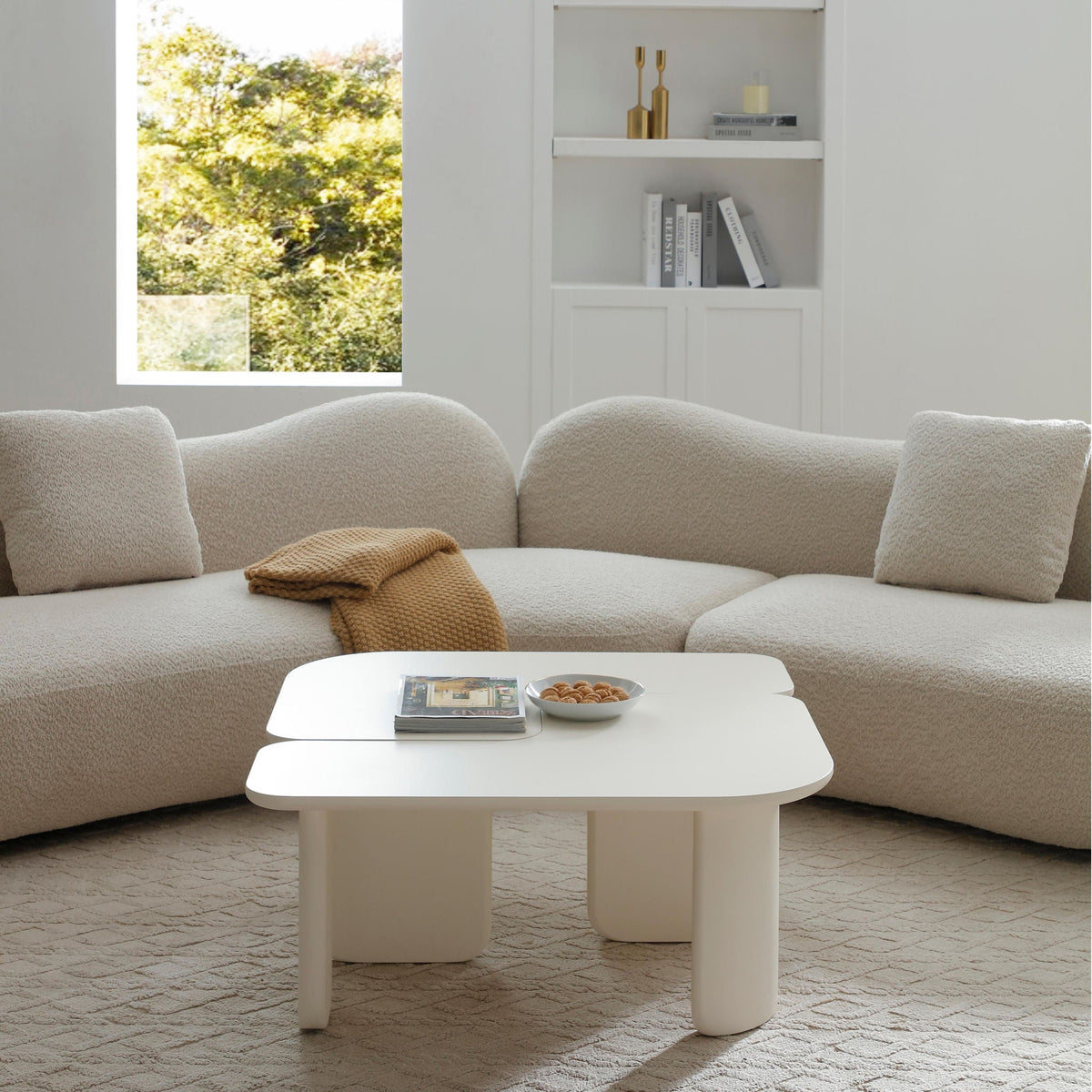 L-Shape Coffee Table with Modular Nesting Design - White or Dark Brown