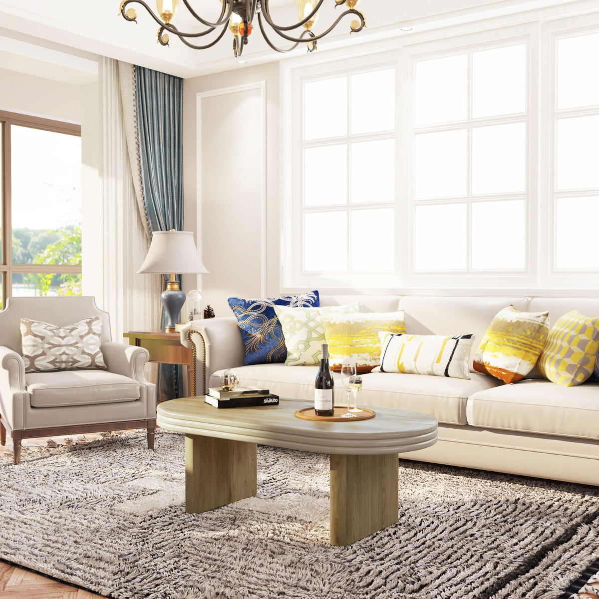 Oval Fluted Coffee Table with Fluted Detail - Natural