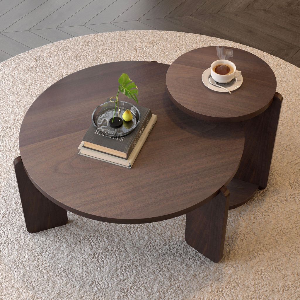 Round Coffee & End Table Set with Faux Marble & Wood Top - White, Black, or Dark Brown