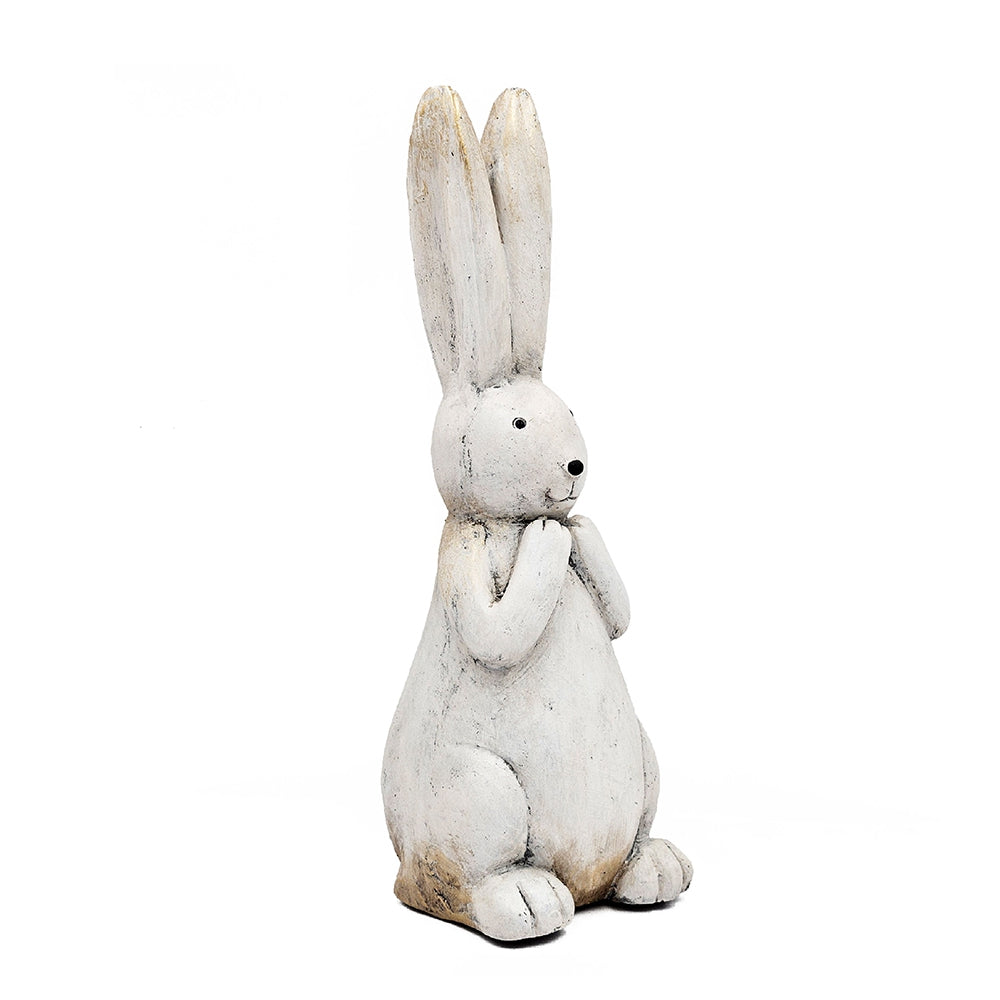 Textured Bunny Figurine with Iron Construction - White