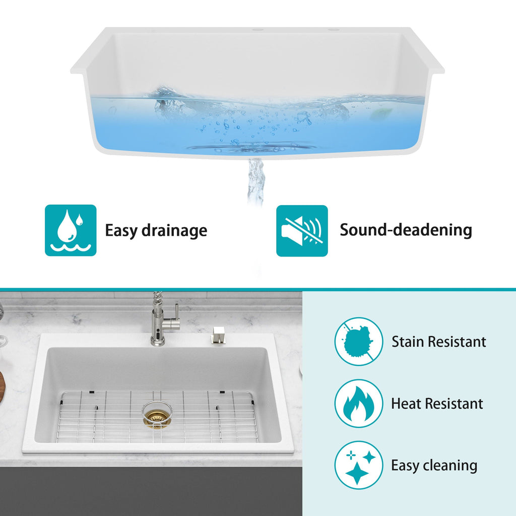 Quartz Kitchen Sink with Durable Design - Black or White
