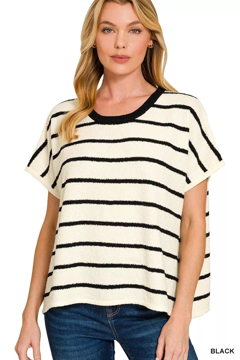 Zenana Striped Oversize Sweater Top