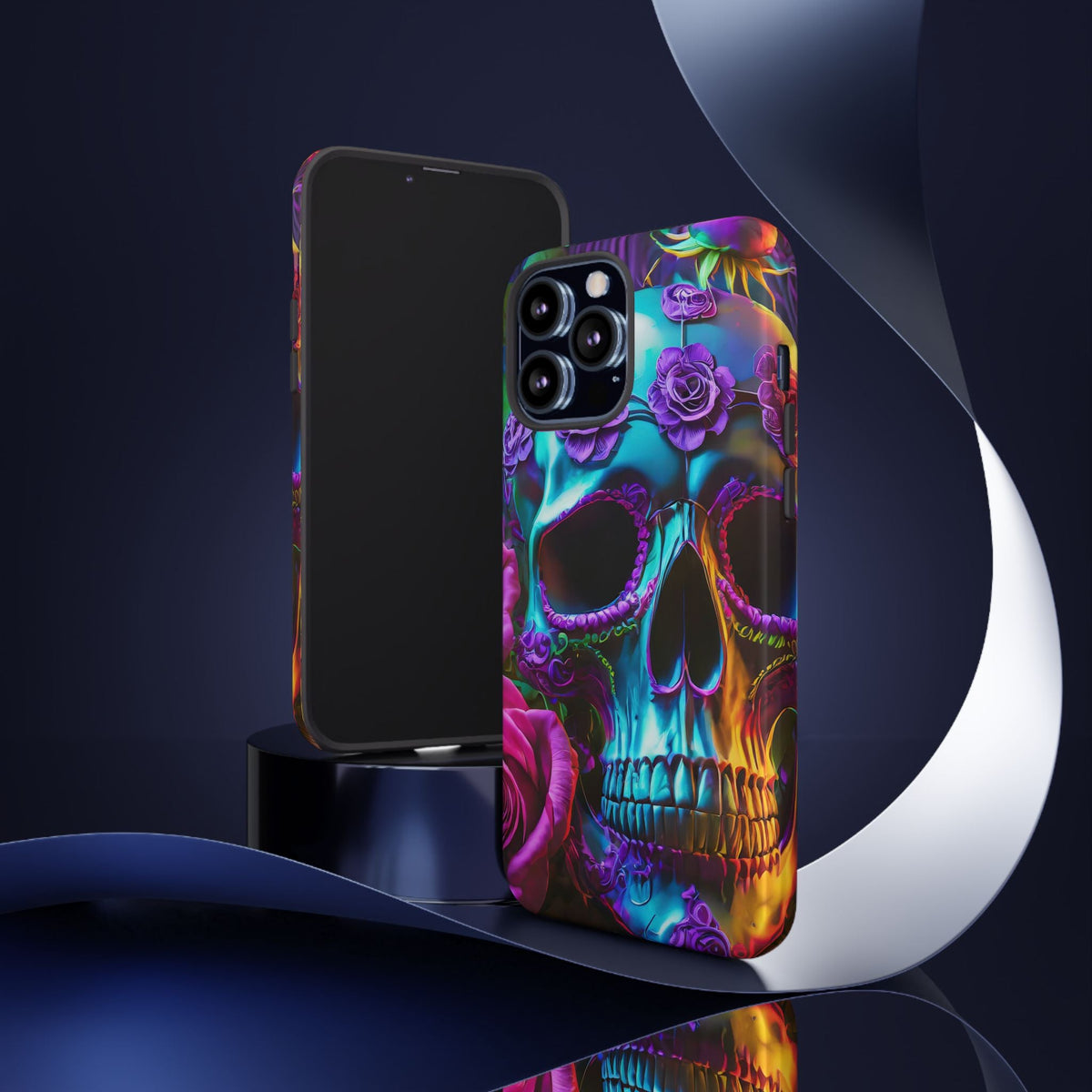 Neon Skull and Roses Vibrant Tough Phone Case