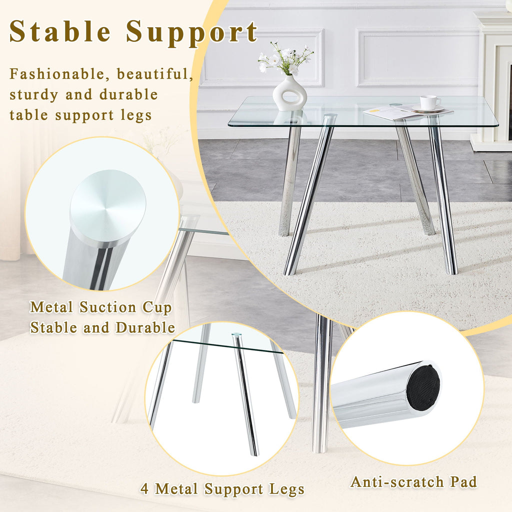 Dining Table with Transparent Tempered Glass Surface – Pearl Silver or Gold