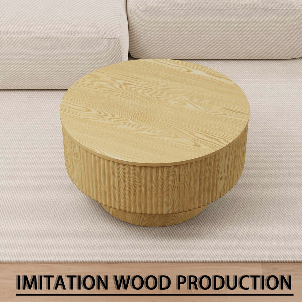 Modern Circular Coffee Table with Stripe Design and Storage Space - Light Brown or Dark Brown