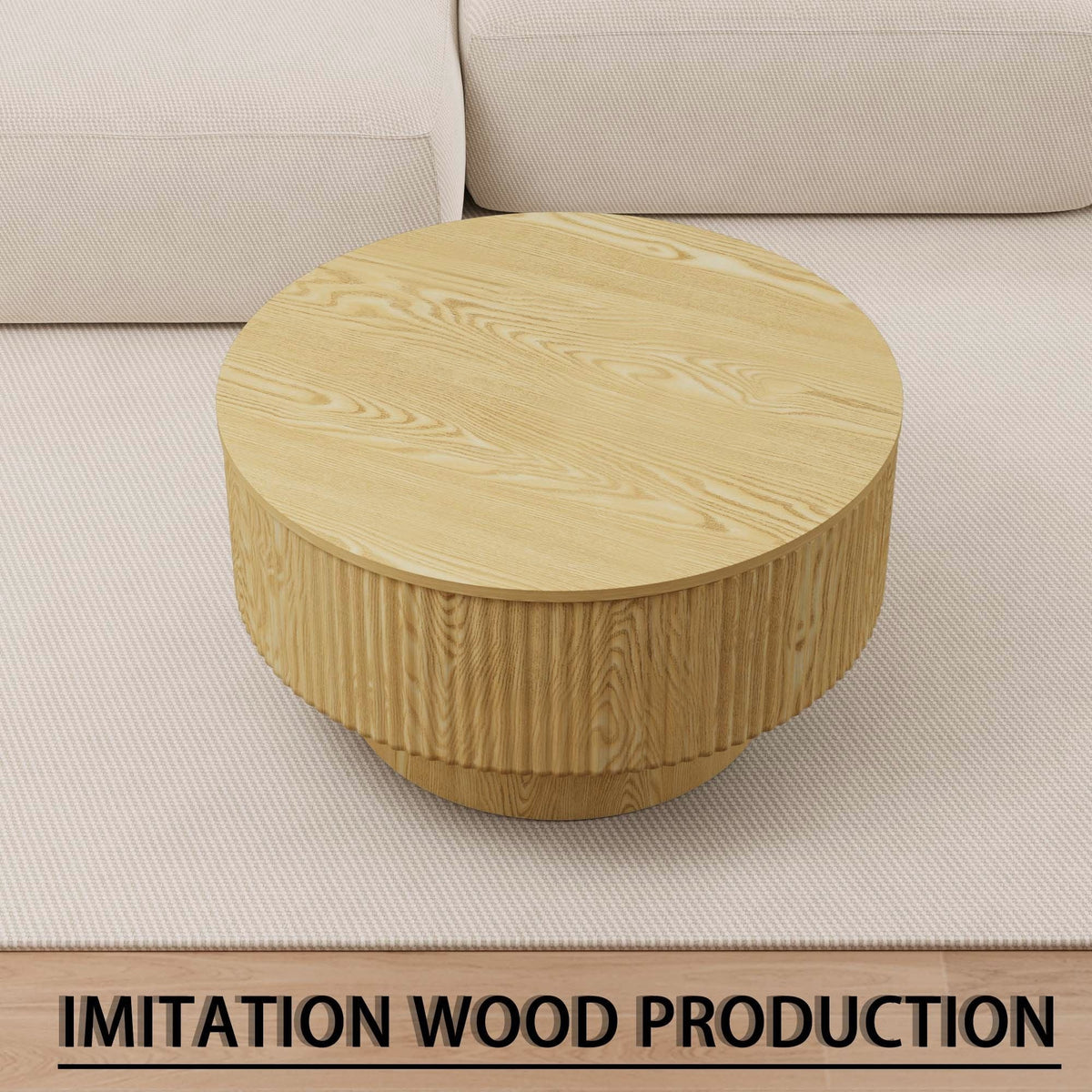 Modern Circular Coffee Table with Stripe Design and Storage Space - Light Brown or Dark Brown