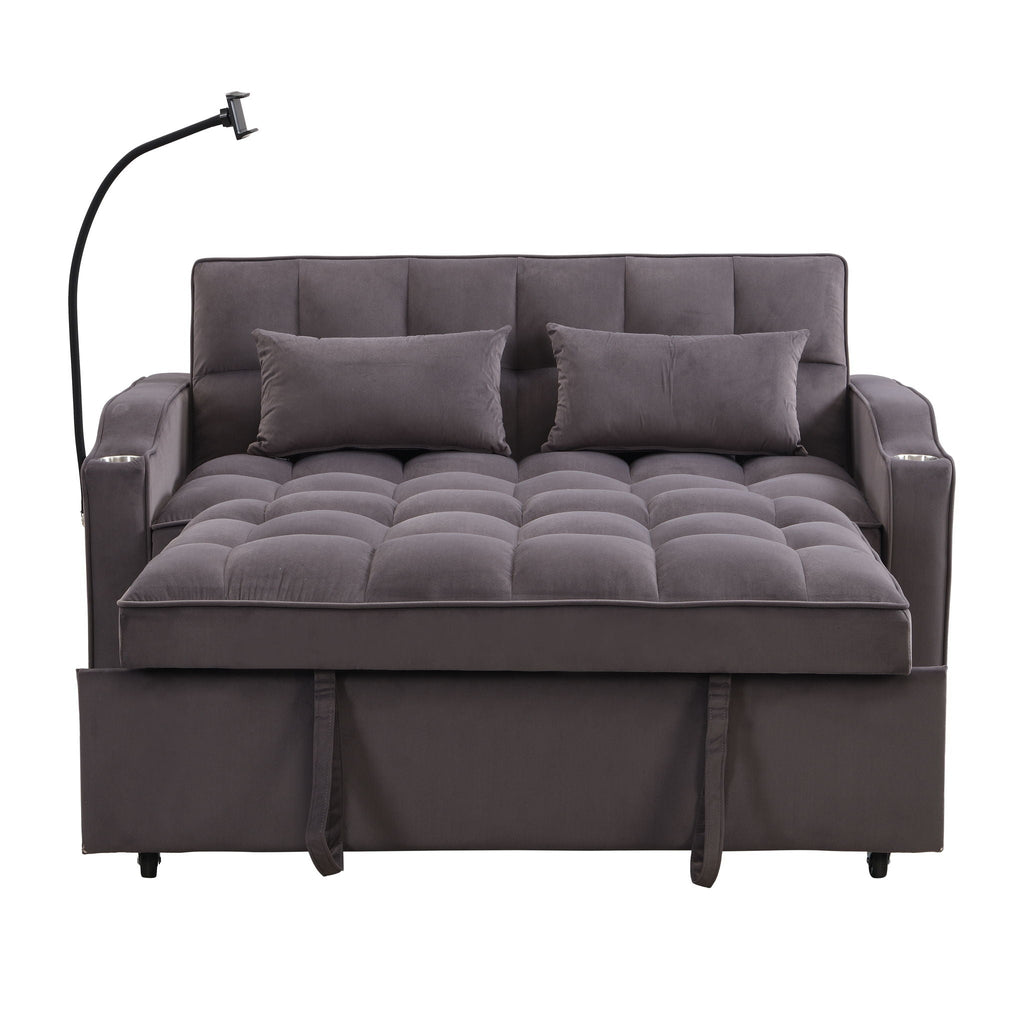 Modern Loveseat Futon Sofa With Pullout Bed, Adjustable Reclining Backrest, Toss Pillows