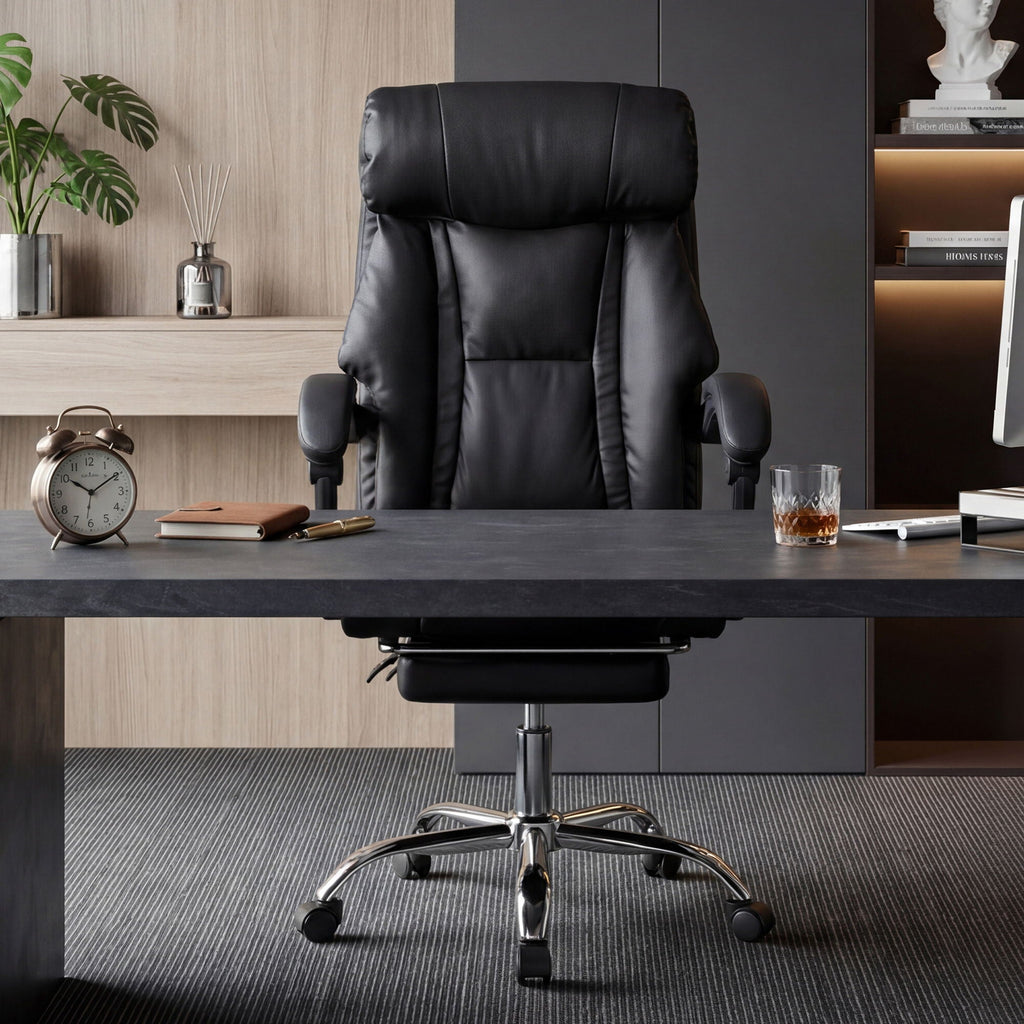 Executive Office Chair with Foot Rest and Adjustable Height - Black