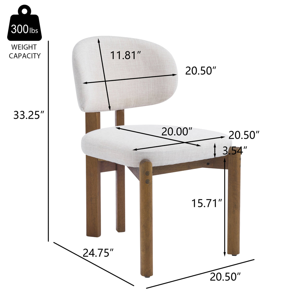 Beige Upholstered Mid-Century Dining Chair with Walnut Frame - Beige