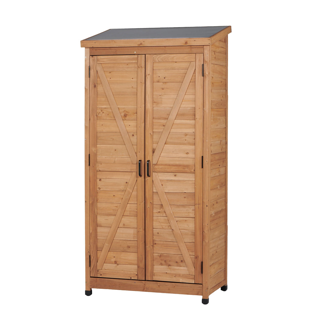 Outdoor Storage Shed with Vertical Tool Cabinet - Solid Wood, Dark Gray or Light Brown