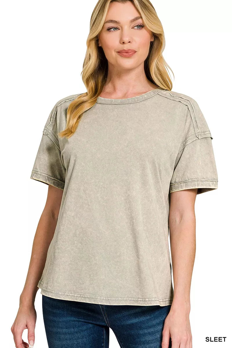Zenana Acid Washed Round Neck T-shirts