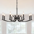8-Light Farmhouse Chandelier with Adjustable Height - Black Metal