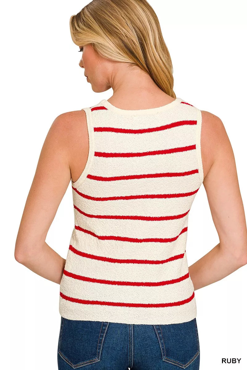 Zenana Round Neck Stripe Knit Tank Top
