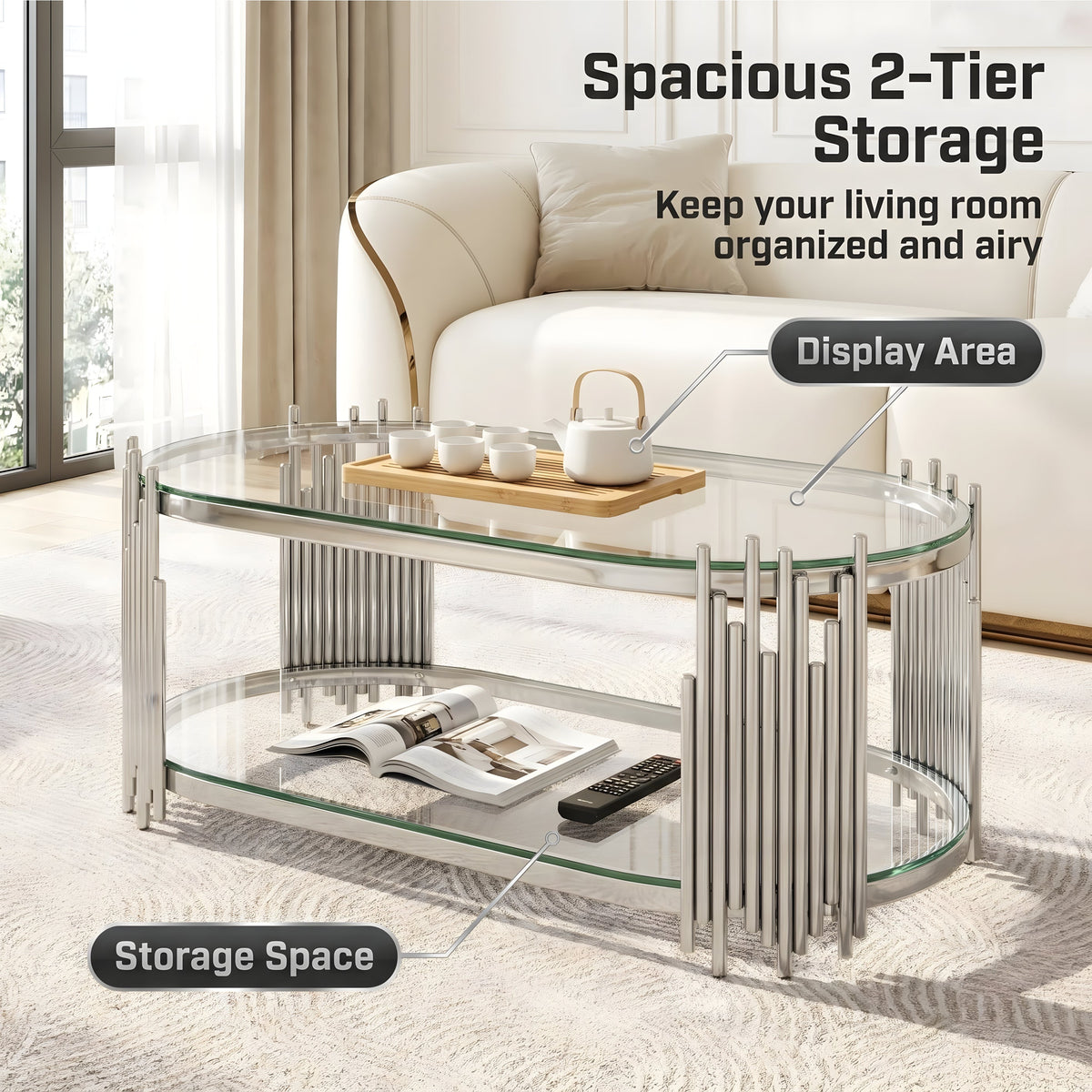 Modern Luxury Coffee Table and Side Table Set with Tempered Glass – Silver or Gold