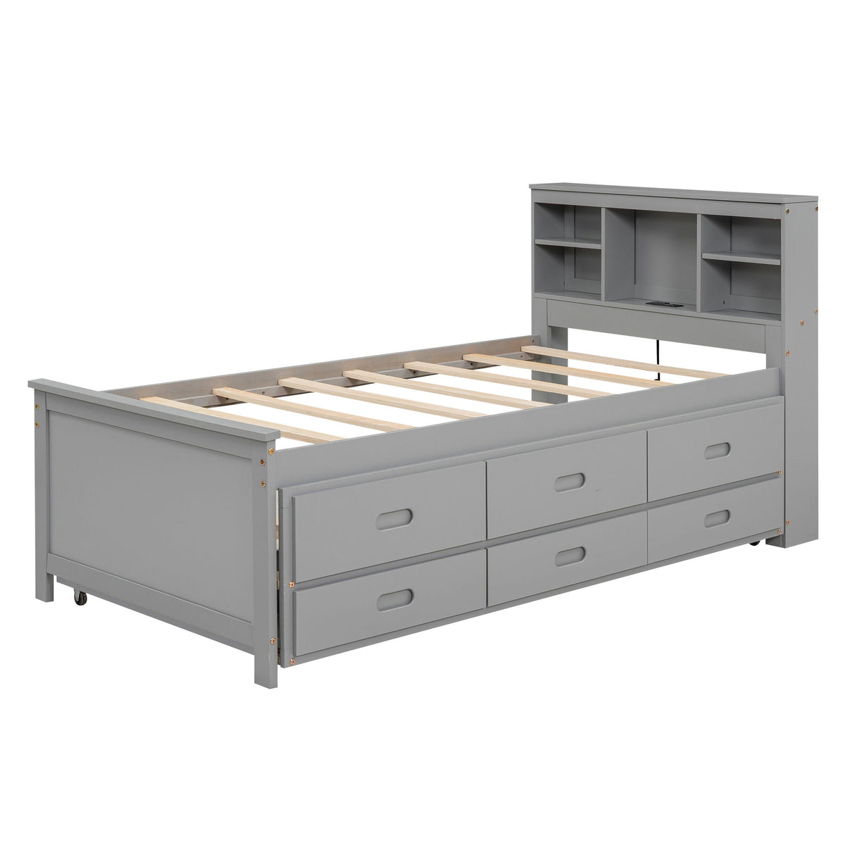 Platform Bed with Storage Headboard, USB, Trundle & 3 Drawers - Twin or Full