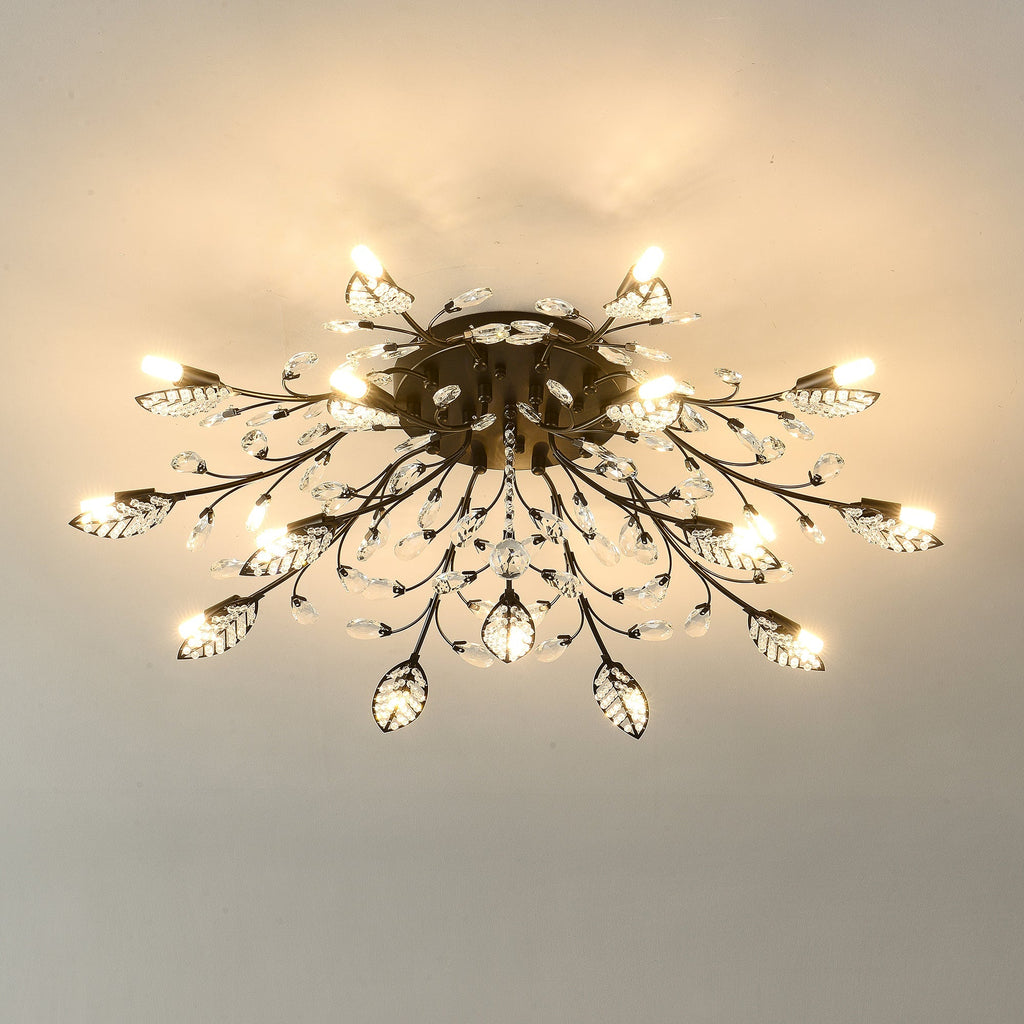 15-Light Chandelier with Crystal Accents - Matte Black