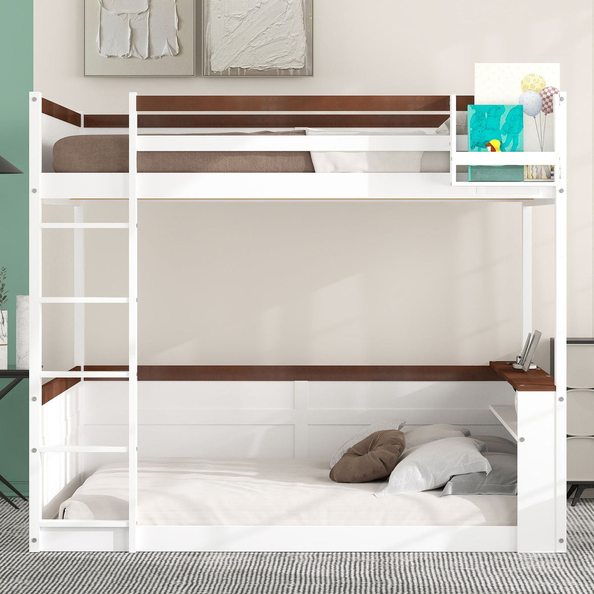 Bunk Bed With Built-In Shelves, Storage Box, LED Light And USB Charging Station