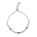 S925 Sterling Silver Adjustable Slider Bracelet, 5x3mm 3-Stone Lab-Grown Emerald Box Chain, Platinum Plated 6.5g Fine Jewelry Gift Box