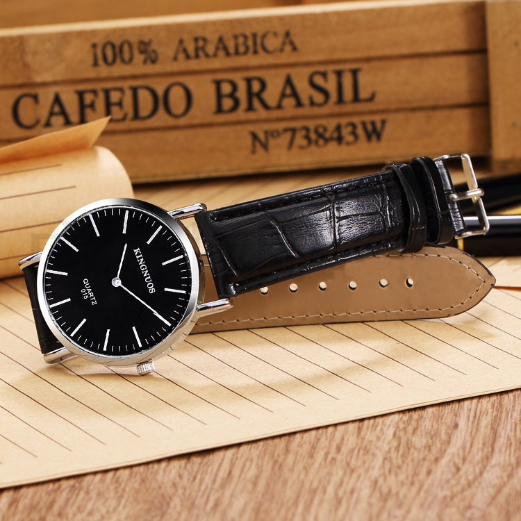 Stylish And Minimalist Two-hand Leather-strap Watch For Men And Women