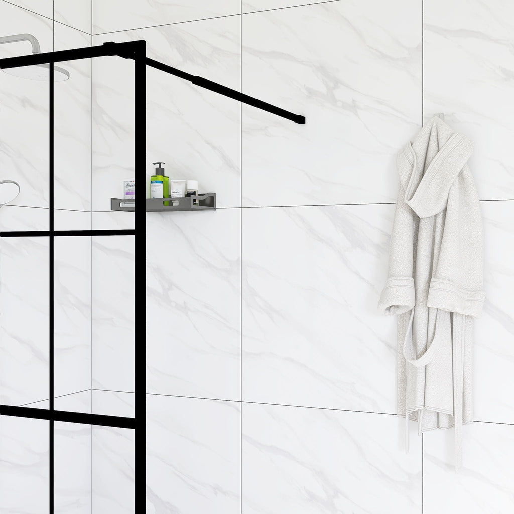 Black Shower Door Walk with Tempered Glass Panel - 34" x 72"