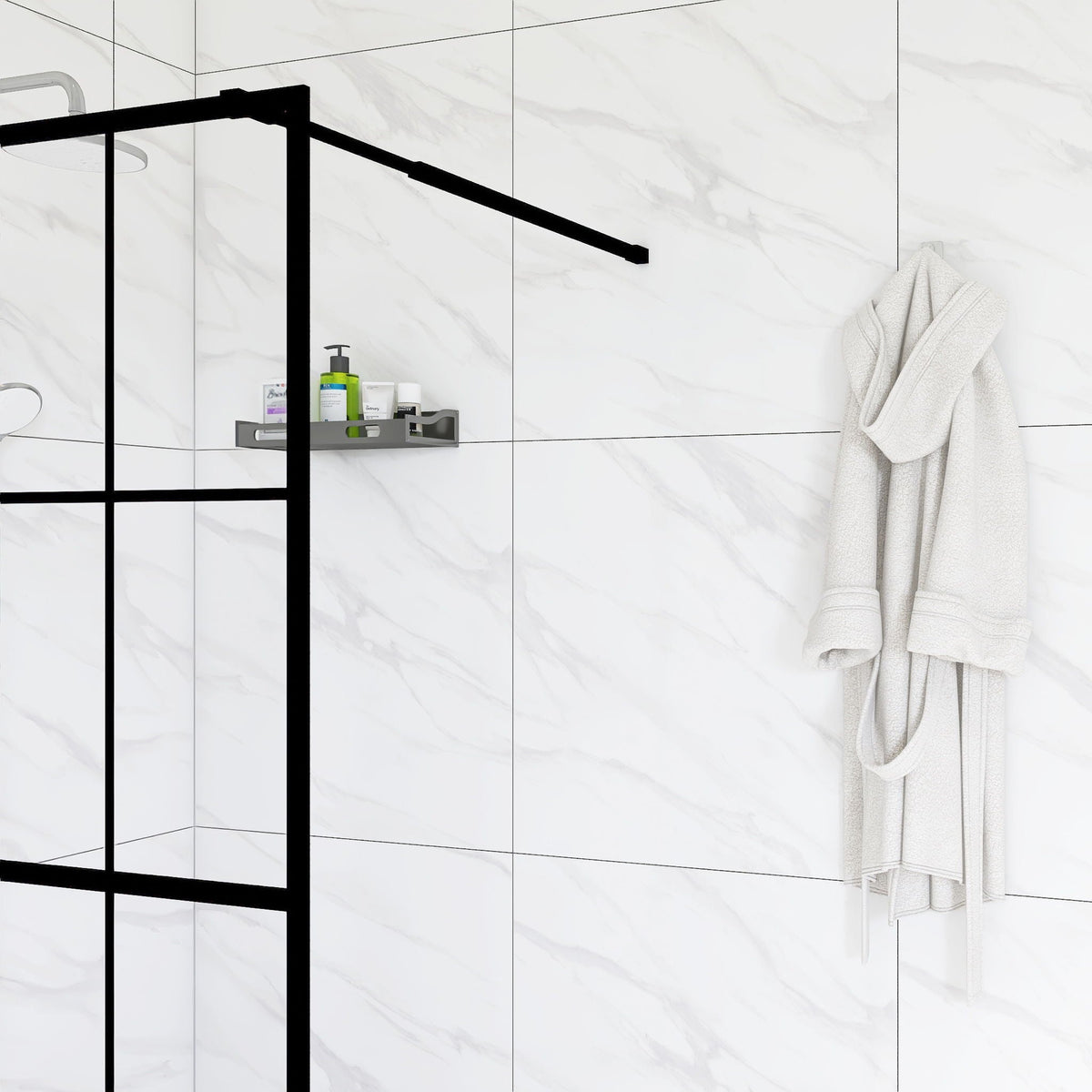 Black Shower Door Walk with Tempered Glass Panel - 34" x 72"