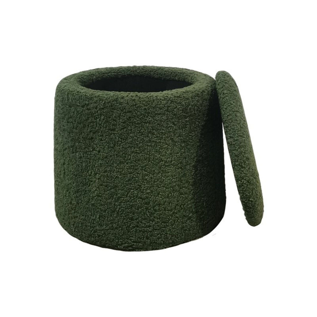 Elegant Round Storage Ottoman with Built-In Storage - Dark Green or Beige