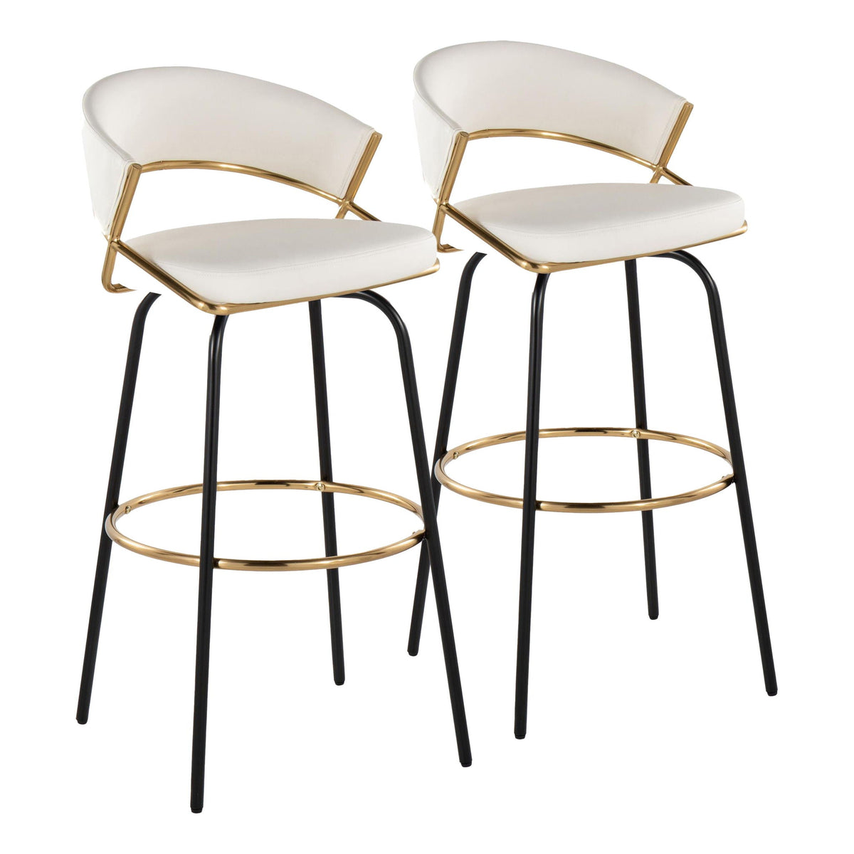 Fixed Height Contemporary Barstool Set with Swivel Footrest - Black or White