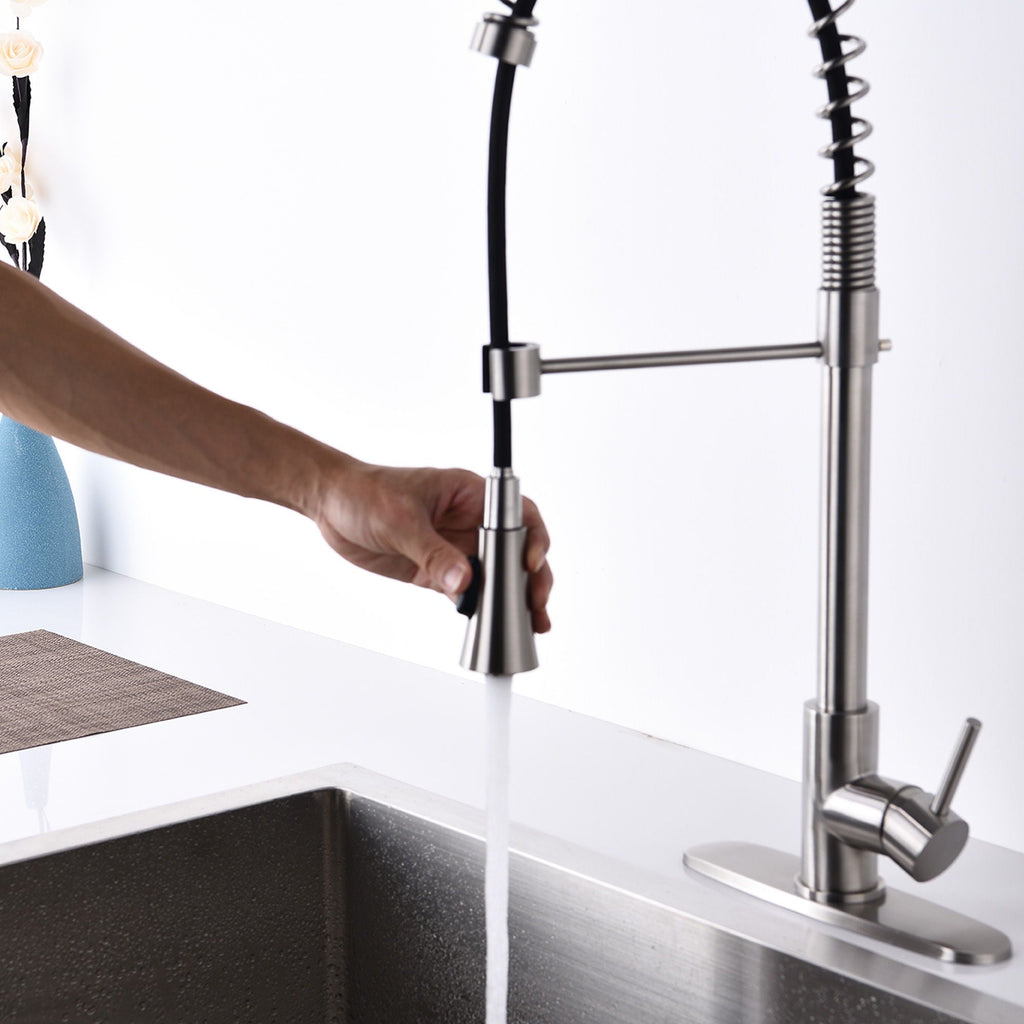 Modern Single Handle Spring High Arc Kitchen Faucet with Water Filter System - Pearl Silver