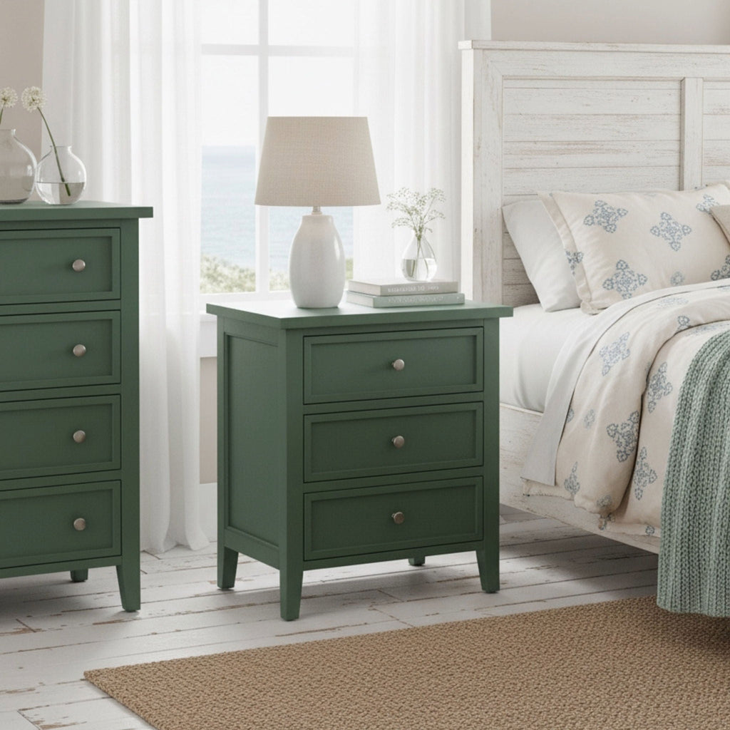 3 Drawer Nightstand with Metal Glides - White, Blue, Dark Green