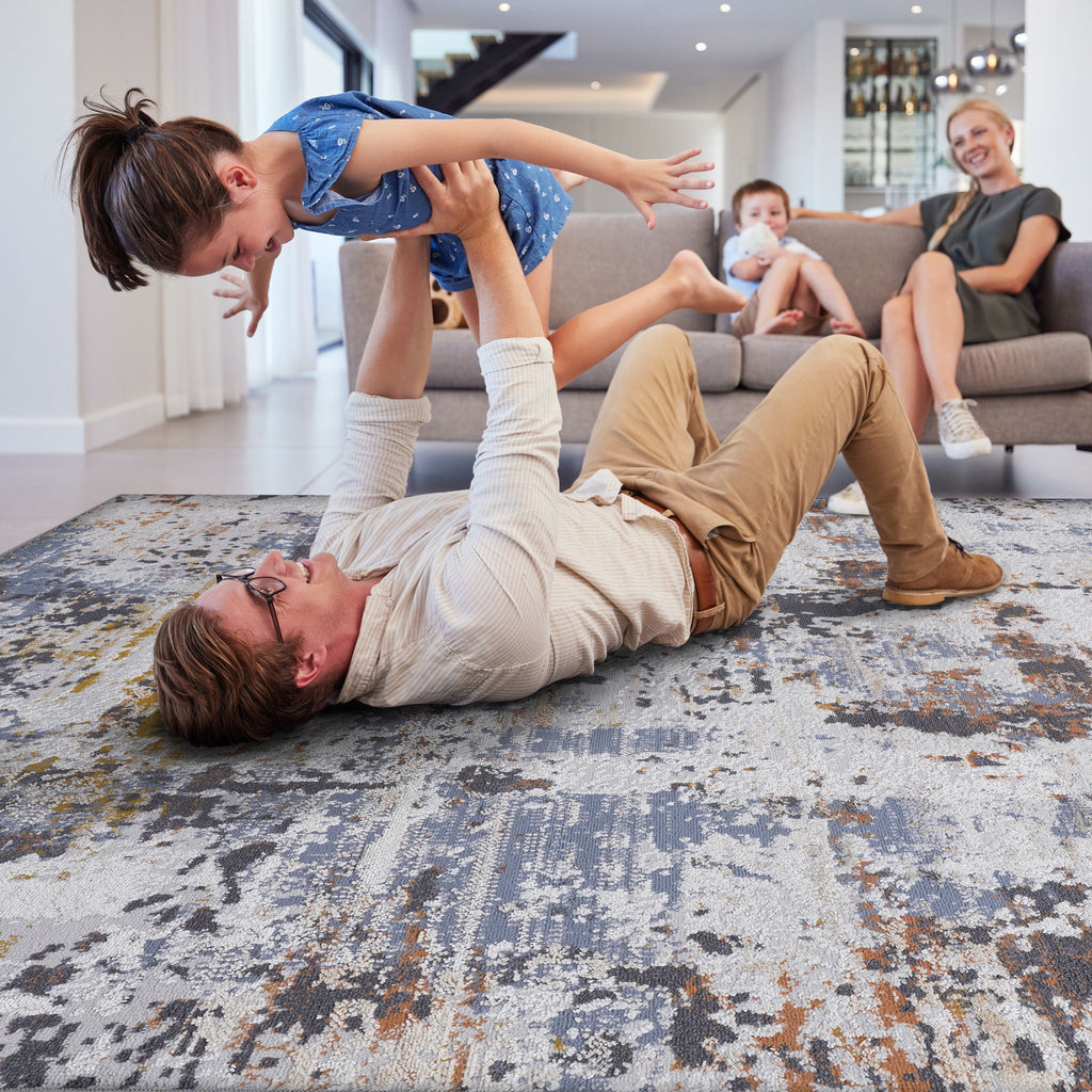 Abstract Runner Rug with Stain Resistance - Beige or Blue