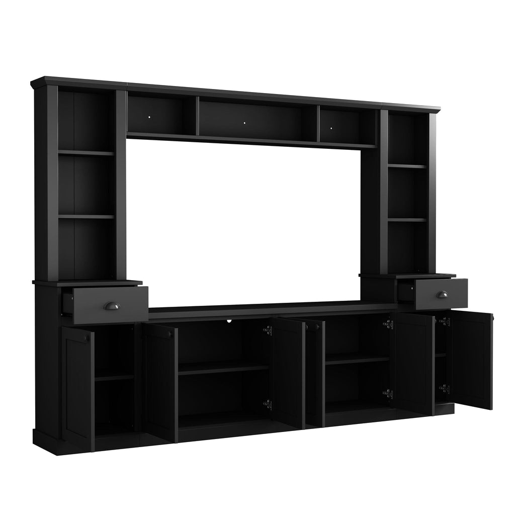Minimalist Entertainment Wall Unit Set with Adjustable Bridge for TVs Up to 75" - White or Black