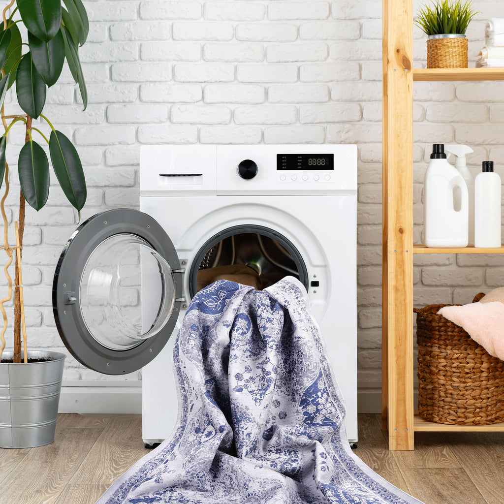 Machine Washable Area Rug with Stain Resistance - Red or Blue