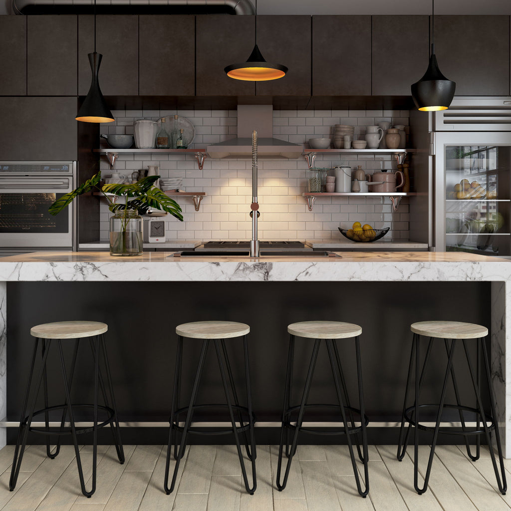 Multifunctional Metal Counter Height Stool with Solid Wood Seat - Dark Brown or Beige