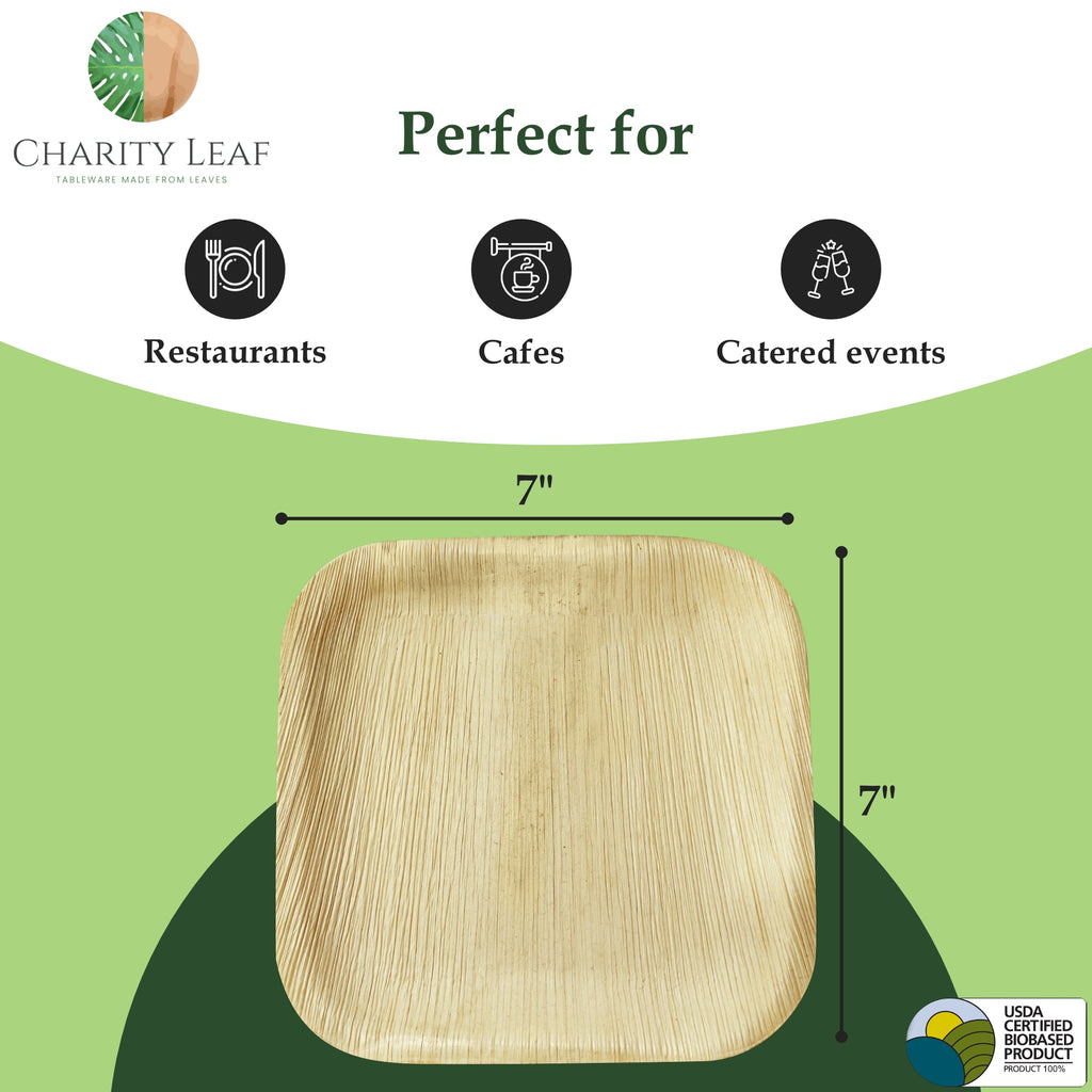 7" Inch Square Natural Disposable Bamboo Plate