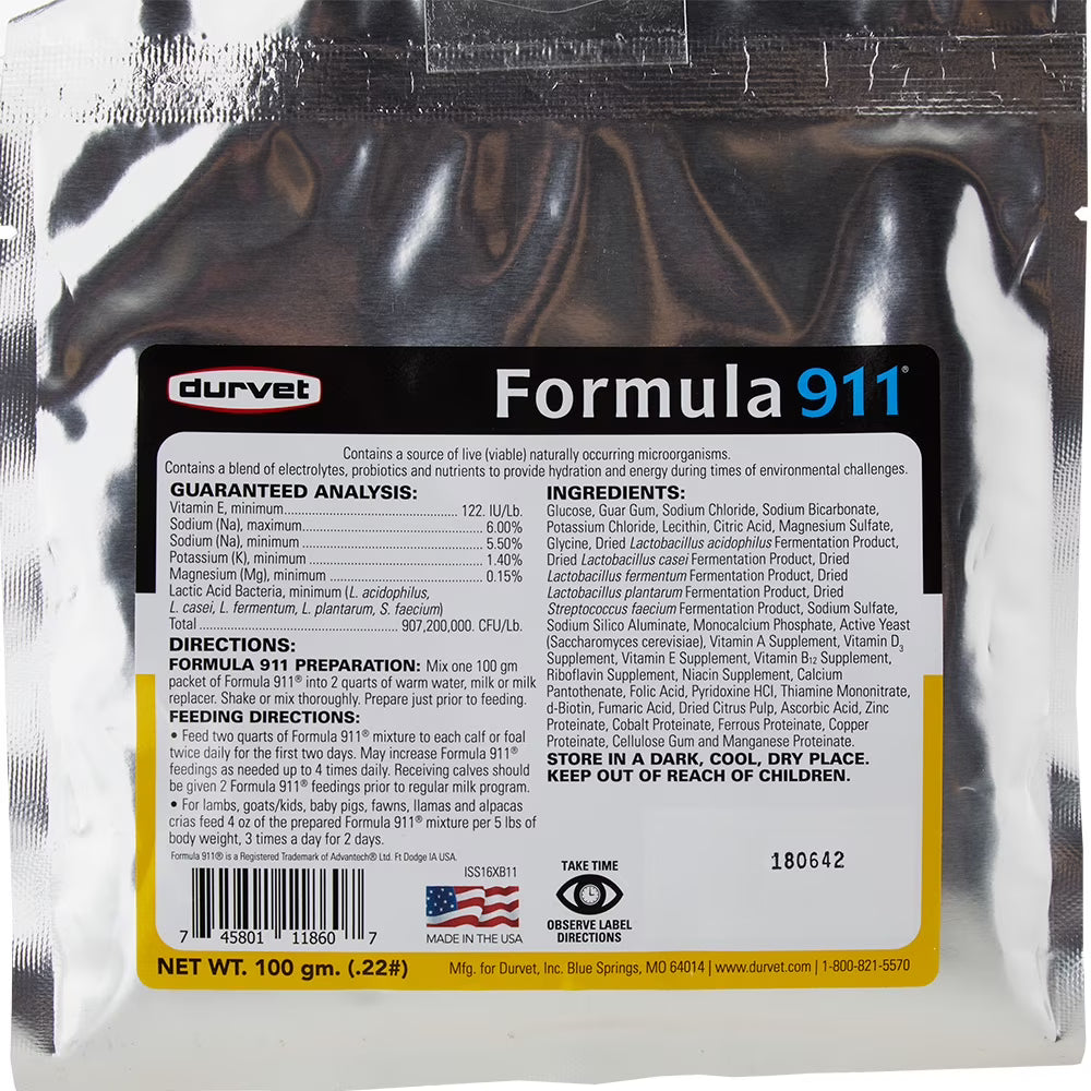 Lamb Livestock Durvet Formula 911 Electrolyte & Probiotic Support Baby Animals 4 Oz.