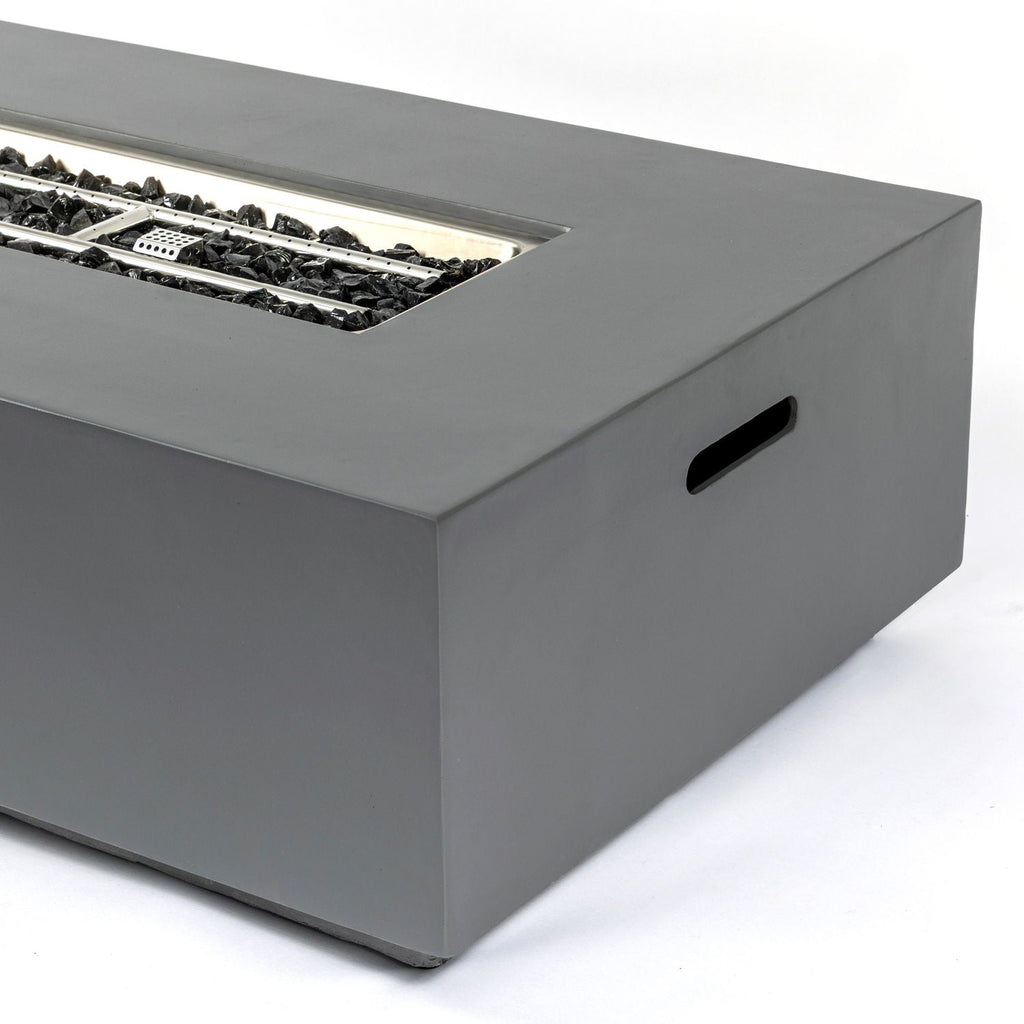 Volon - Rectangular Fire Pit Table, Propane Powered, 50,000 BTU - Light Gray