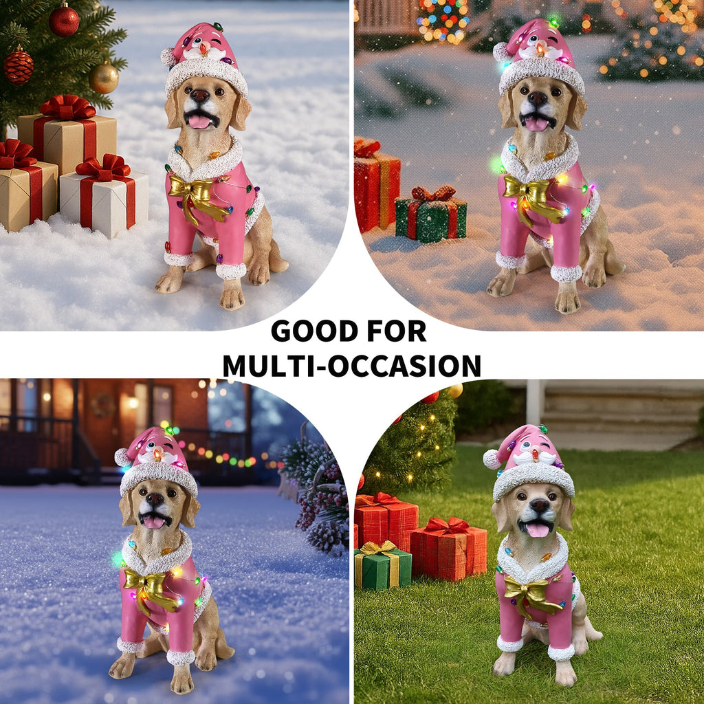 Christmas Labrador Retriever Statue with Santa Outfit - Multicolor