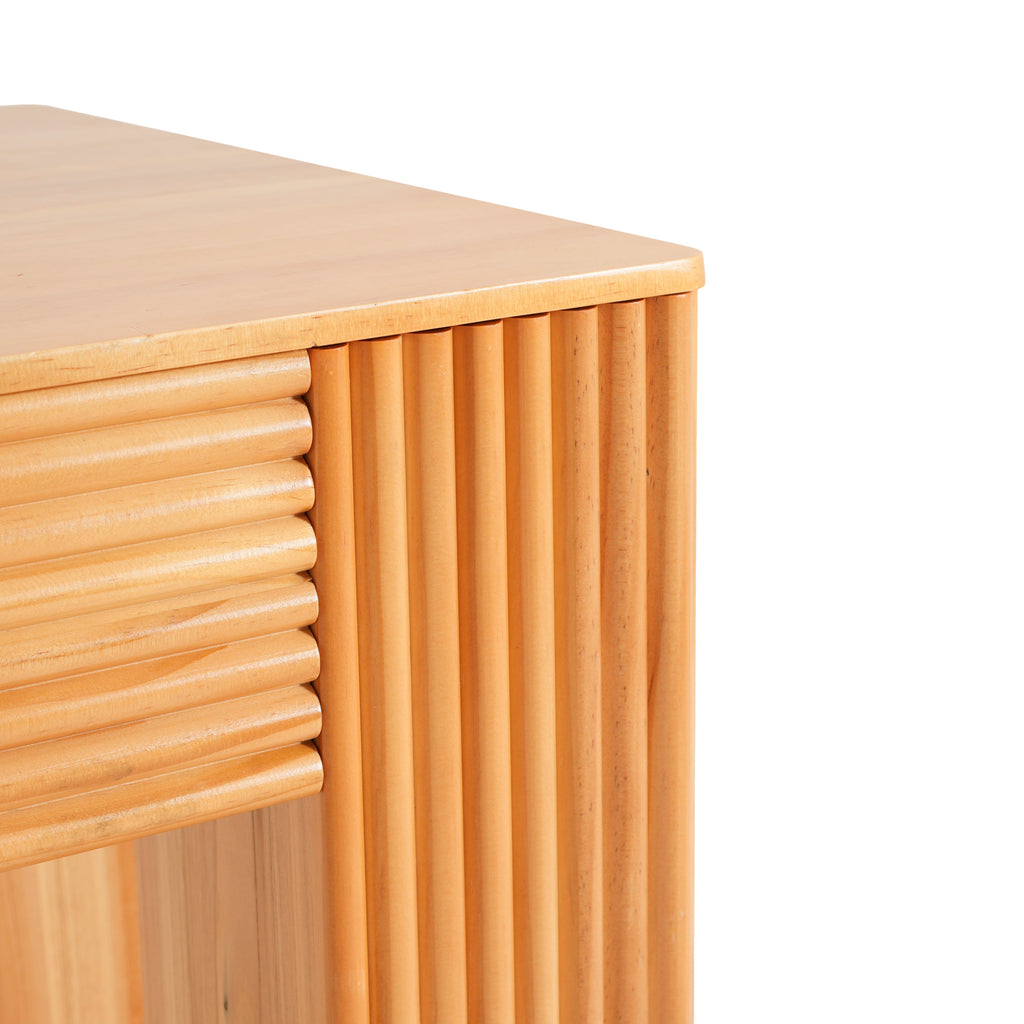 Natural Pine Wood Fluted Side Table with Elephant-Leg Design - Natural Pine