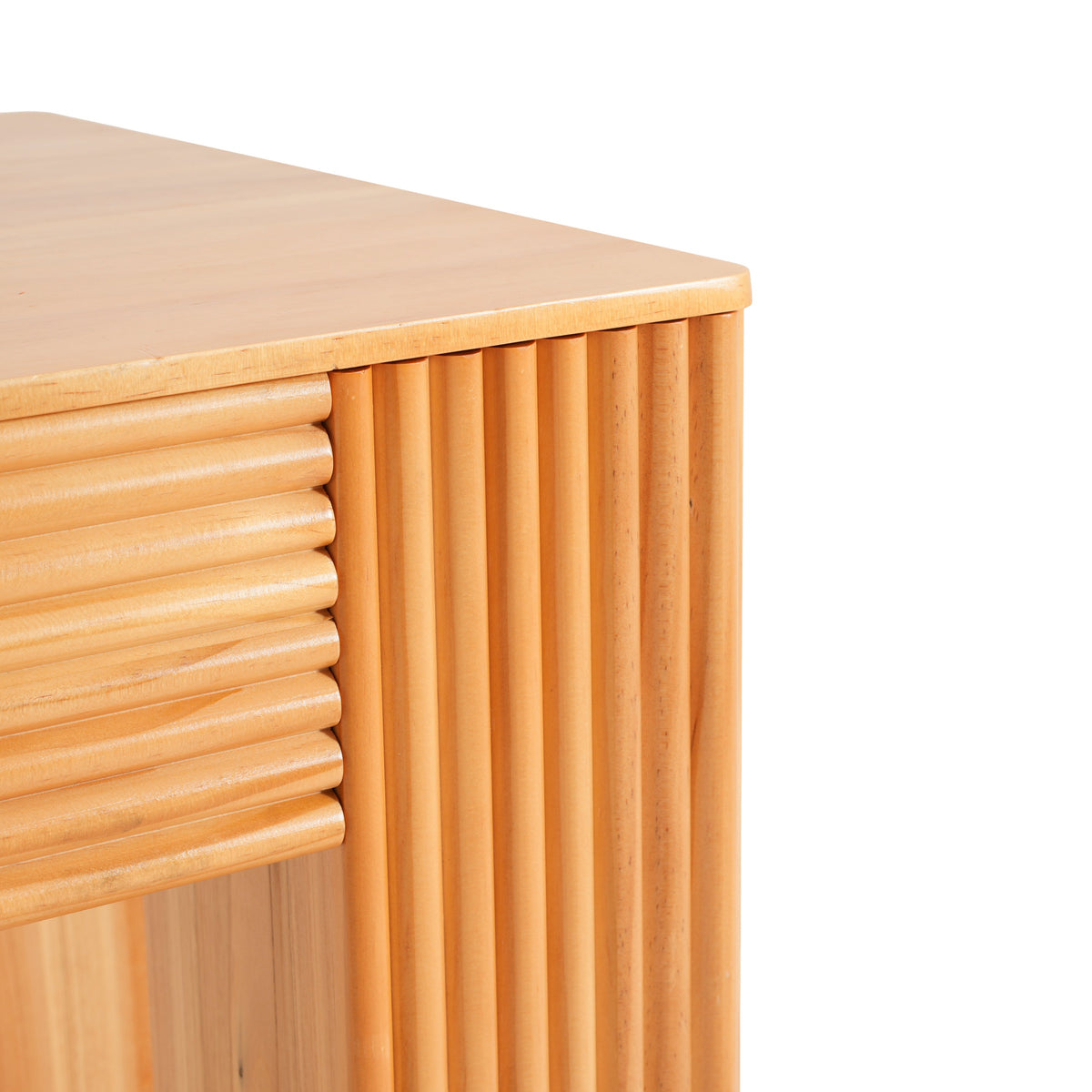 Natural Pine Wood Fluted Side Table with Elephant-Leg Design - Natural Pine