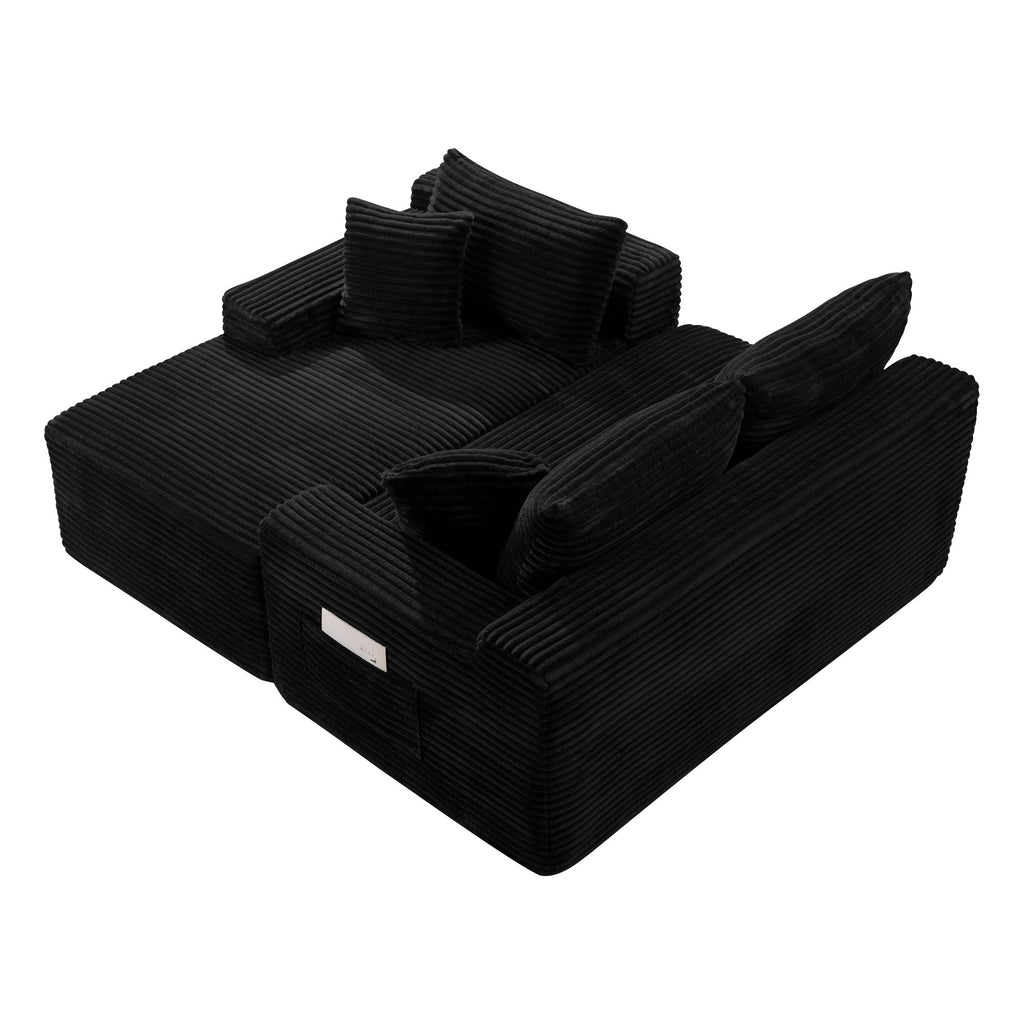 Corduroy U-Shaped Sectional Sofa with Deep Seat - Black