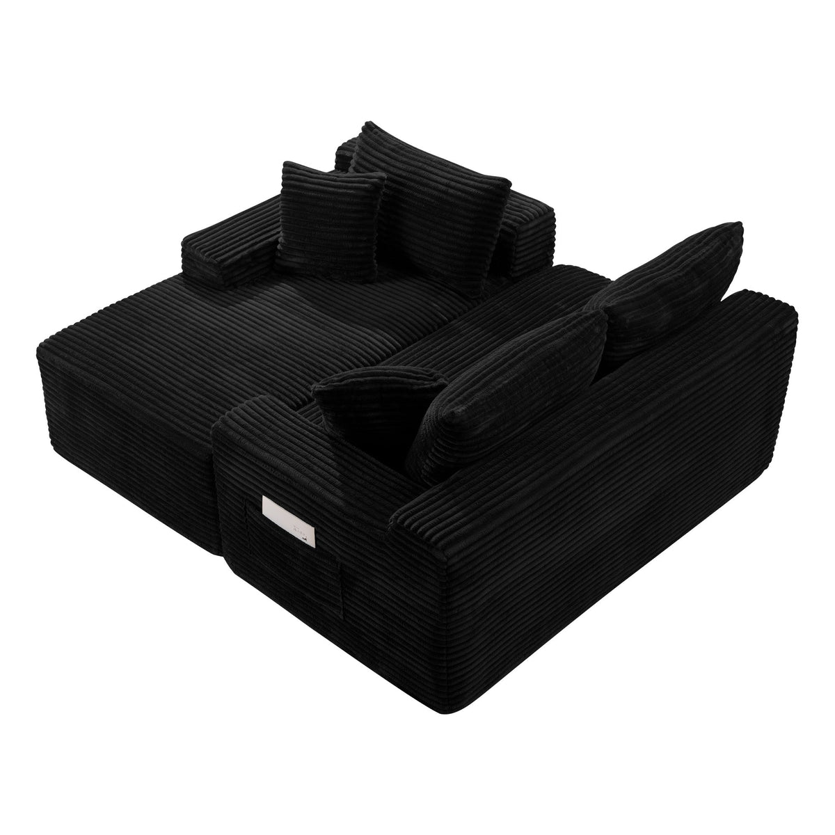 Corduroy U-Shaped Sectional Sofa with Deep Seat - Black