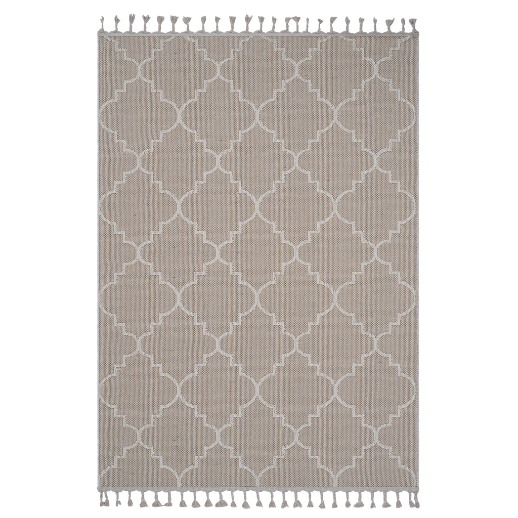 Guros Collection 4' x 6' Area Rug with Stain-Resistant Polypropylene - Ivory or Grey+White