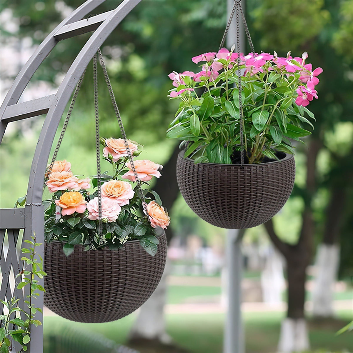 Self Watering Hanging Planter with Water Level Indicator - White, Black, or Dark Brown