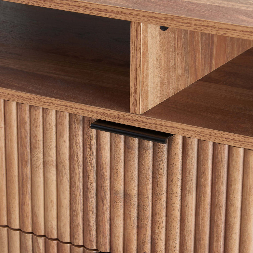 Fluted TV Stand with Storage and Metal Legs - Multiple Colors