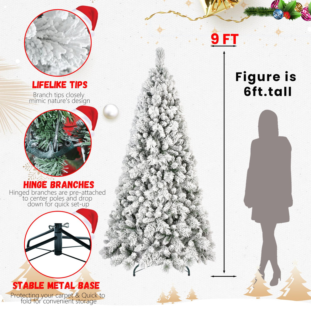 4FT Flocked Christmas Tree with 350 Tips and Metal Stand