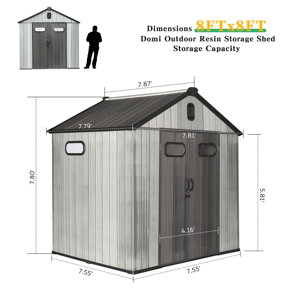 8x8FT Resin Outdoor Storage Shed