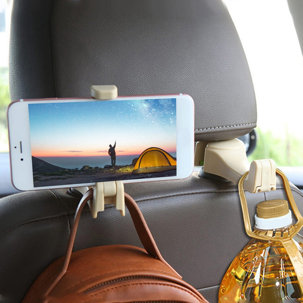 Car Hook Car Seat Back Hook Car Headrest Hook Hanger with Phone Mount Holder Lock Phone Bracket