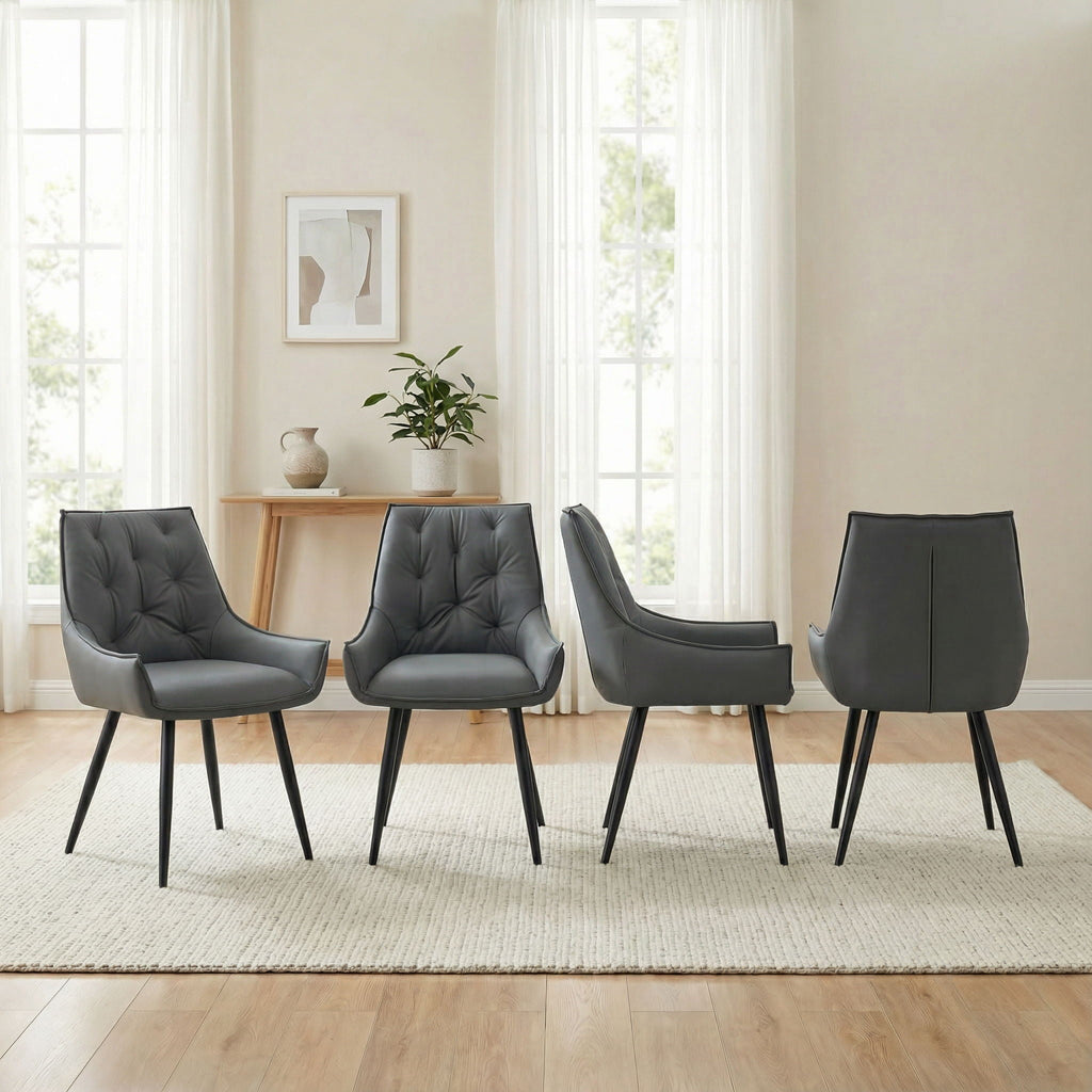 Dark Gray Dining Kitchen Chairs, Flat Back (Set of 2) with Metal Legs