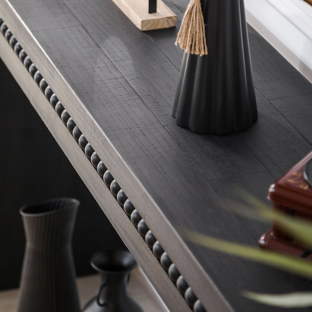 Modern Black Wood Console Table with Beaded Trim - 64in